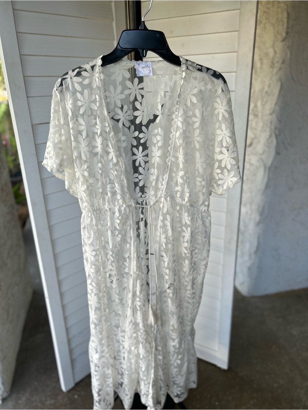 Sheer Floral Lace Kimono Cover-Up in White